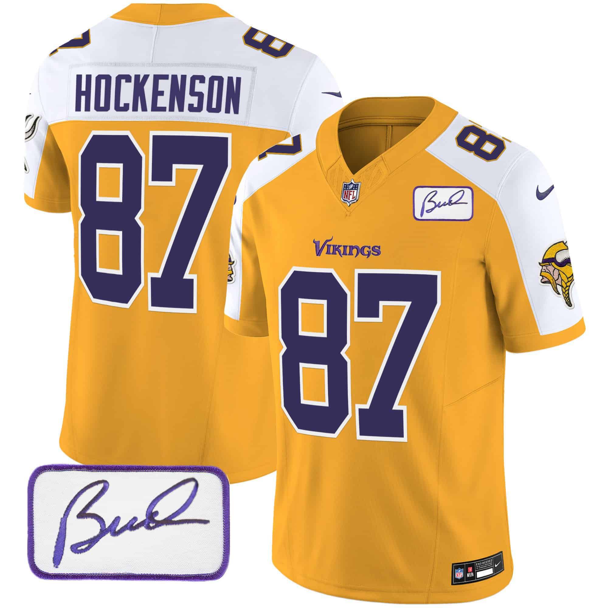 Men Minnesota Vikings #87 Hockenson Yellow 2024 Nike Bud Grant Patch Classic Limited NFL Jersey style 2